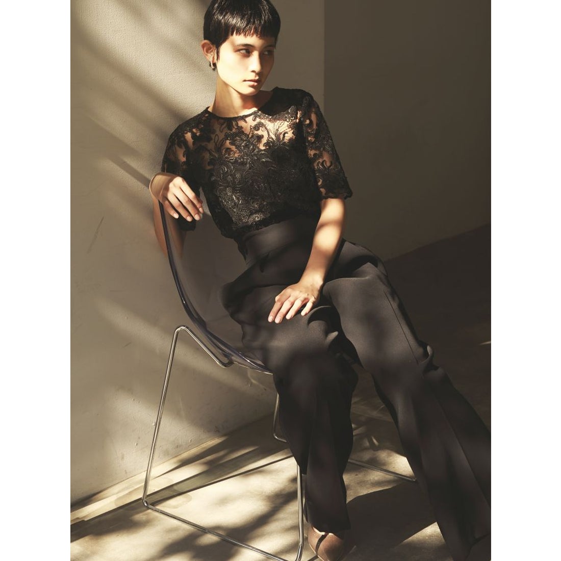 LAGUNAMOON LADY オーバーレースワイドパンツドレス（ブルー