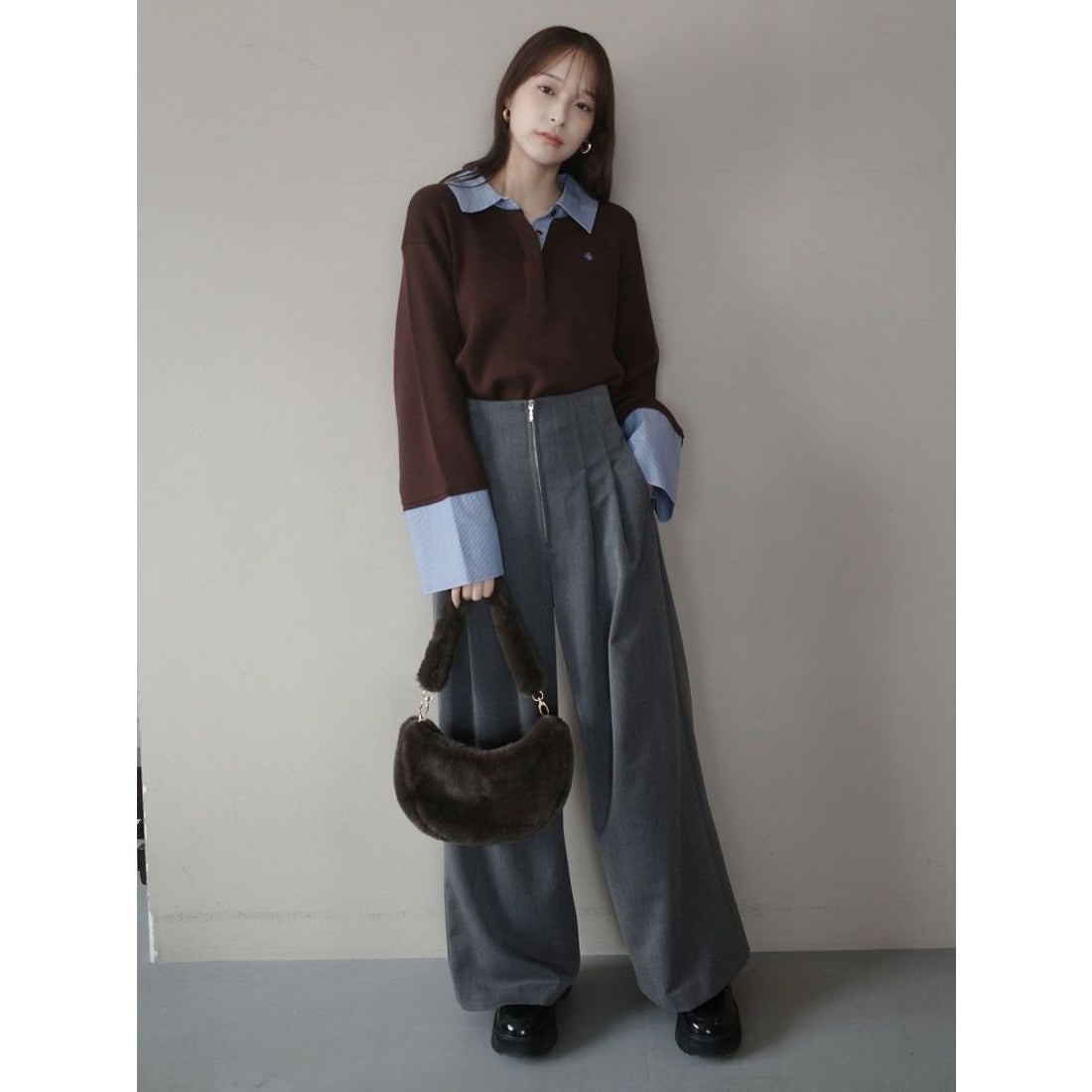 ラグナムーン LAGUNAMOON 【POLO BCSコラボ】シャツカラーカフスニット