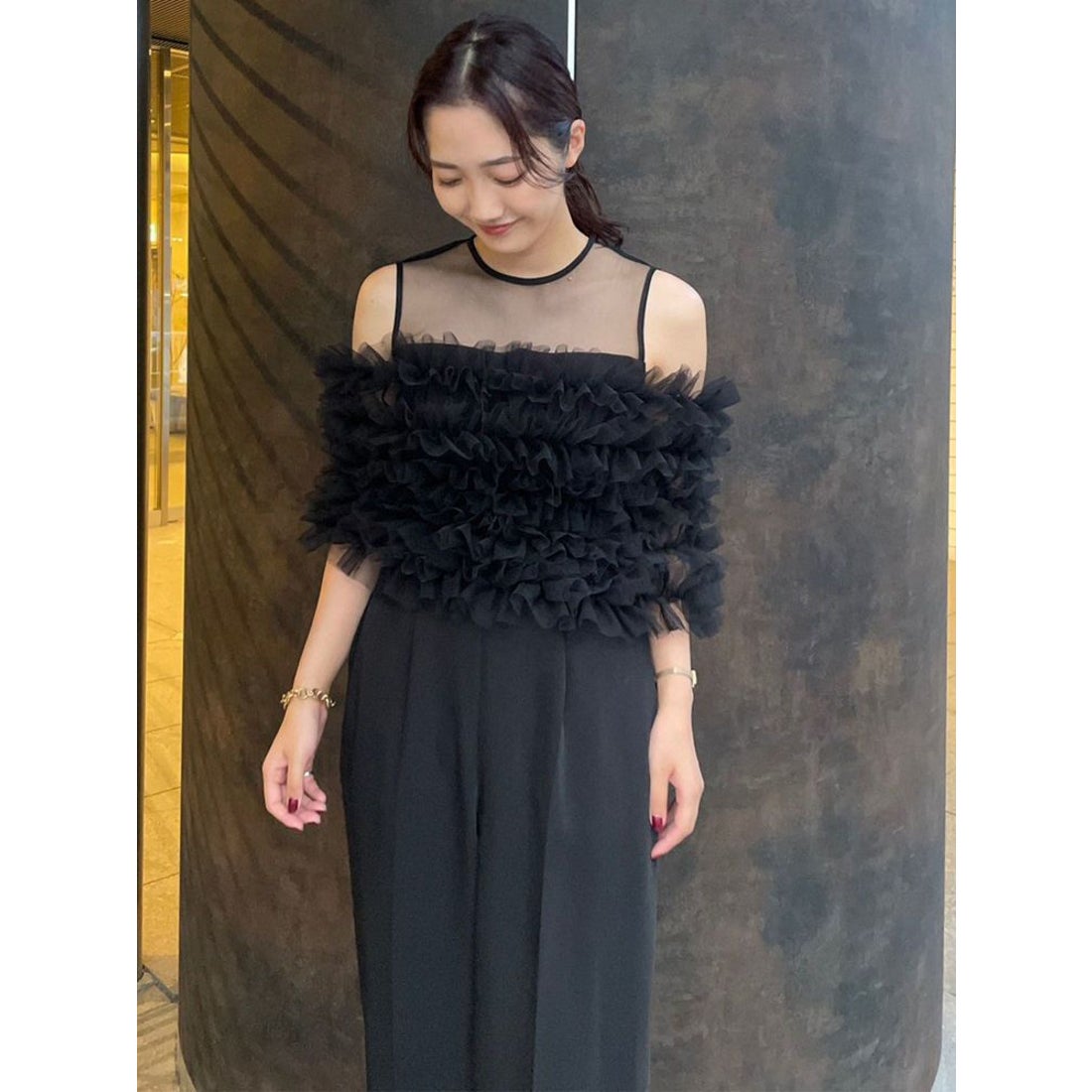 ラグナムーン LAGUNAMOON LADYチュールオフショルパンツドレス