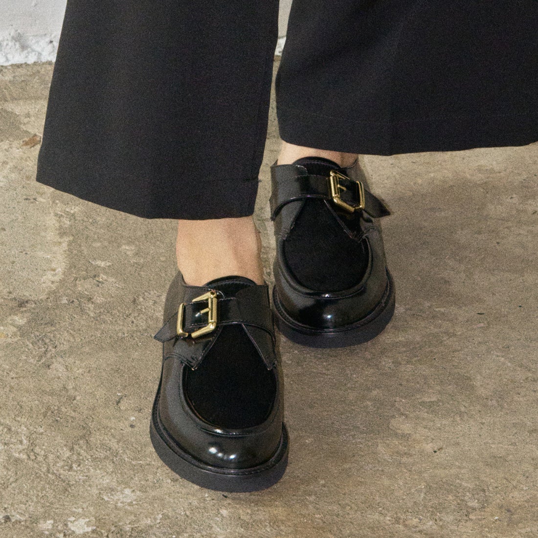 ルカ グロッシ Luca Grossi 異素材コンビモンクストラップシューズ