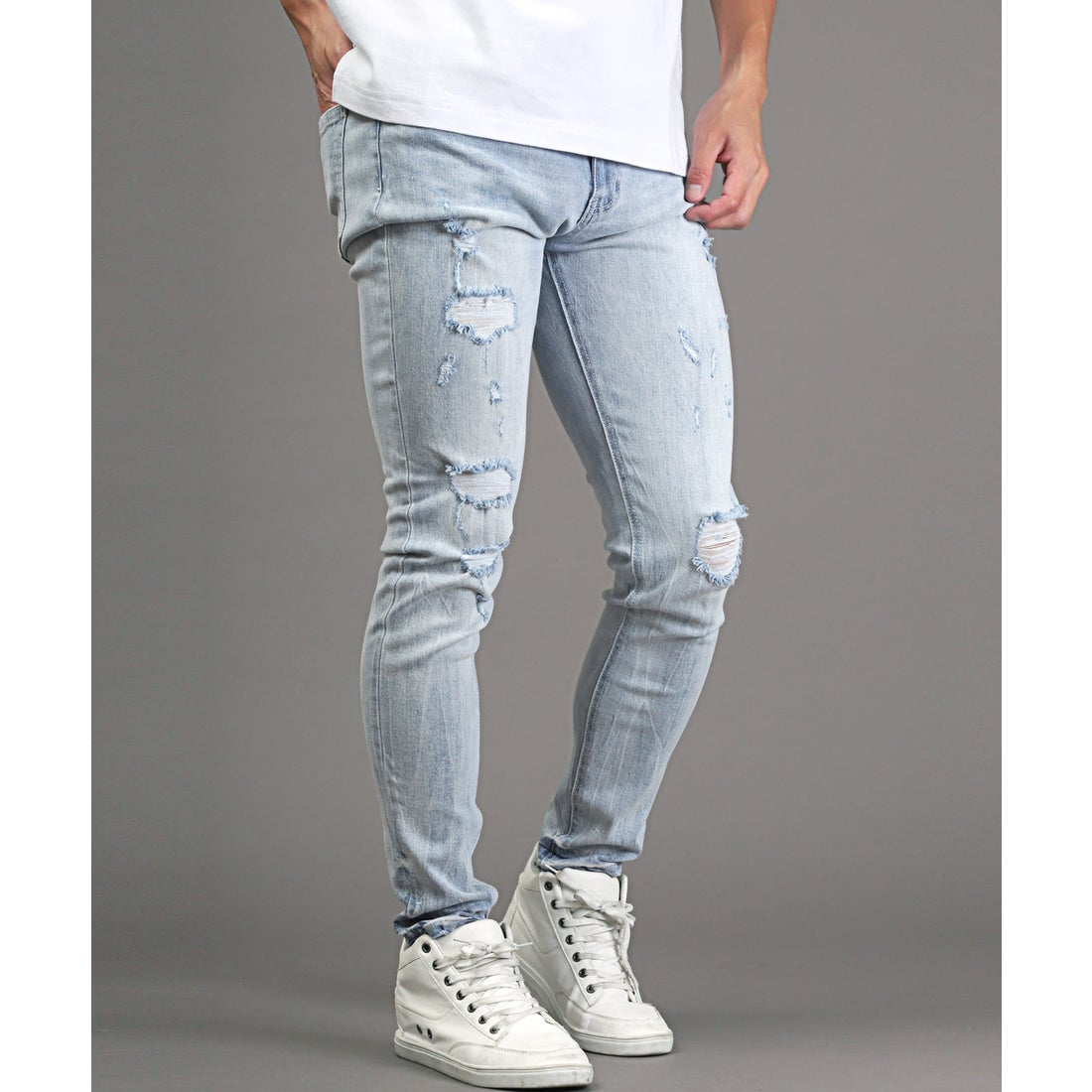 ラグスタイル LUXSTYLE ダメージ加工スキニーデニムパンツ/デニム