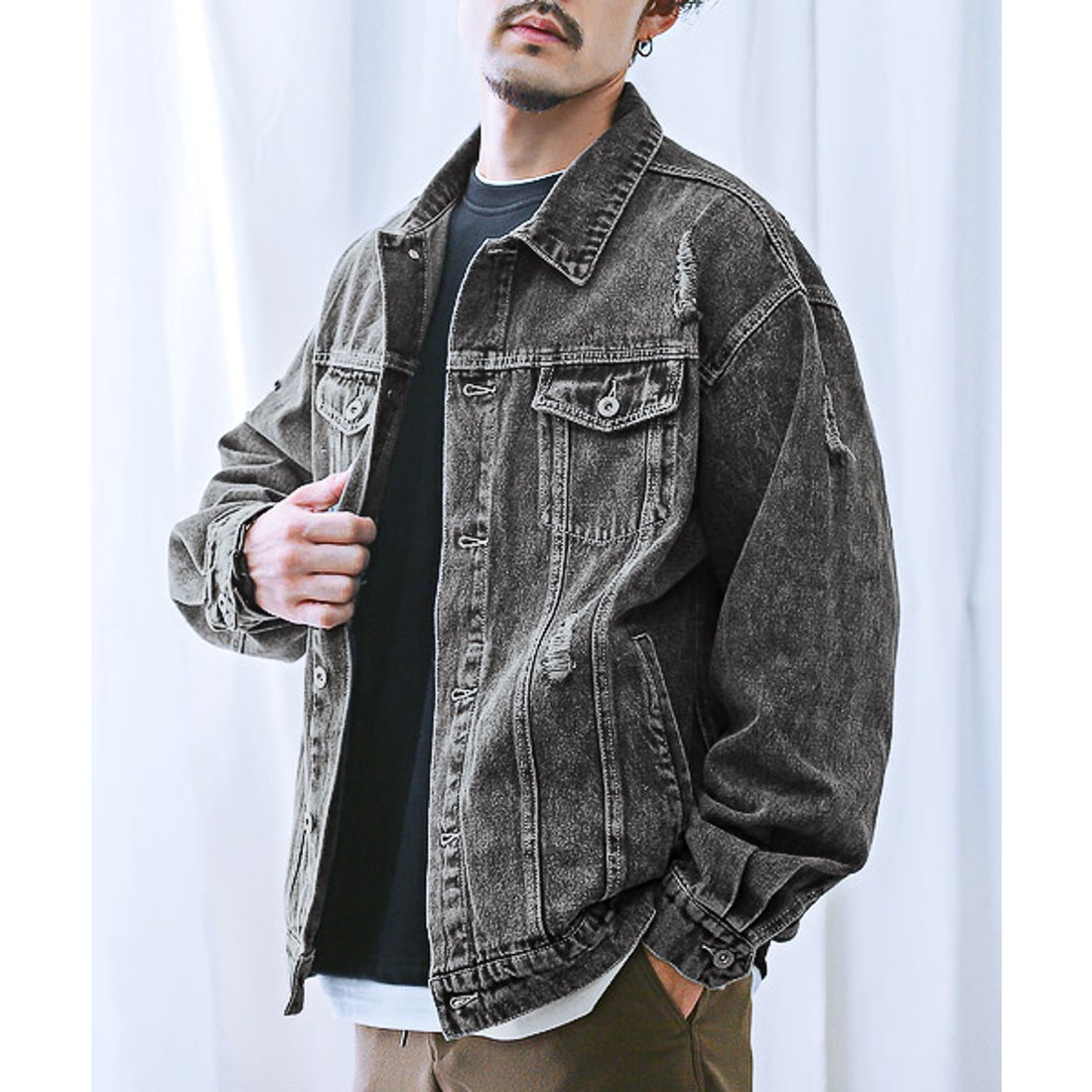 ラグスタイル LUXSTYLE ダメージ加工オーバーサイズデニムジャケット