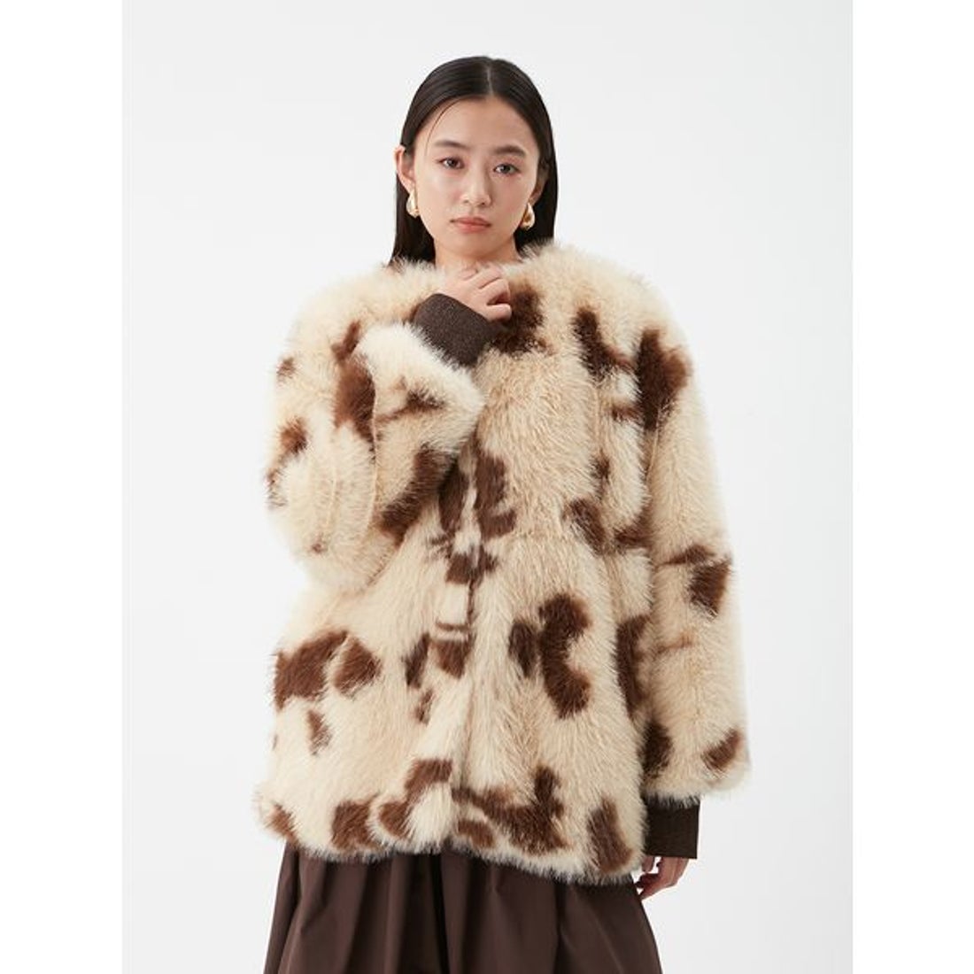 ミラ オーウェン Mila Owen マルチマテリアルノーカラーファーコート