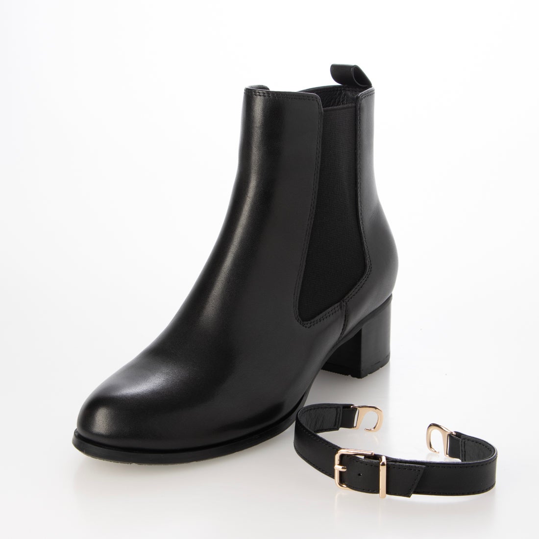 本革】 ベルト付き2WAYサイドゴアブーツ 21537 （ブラック） -モード