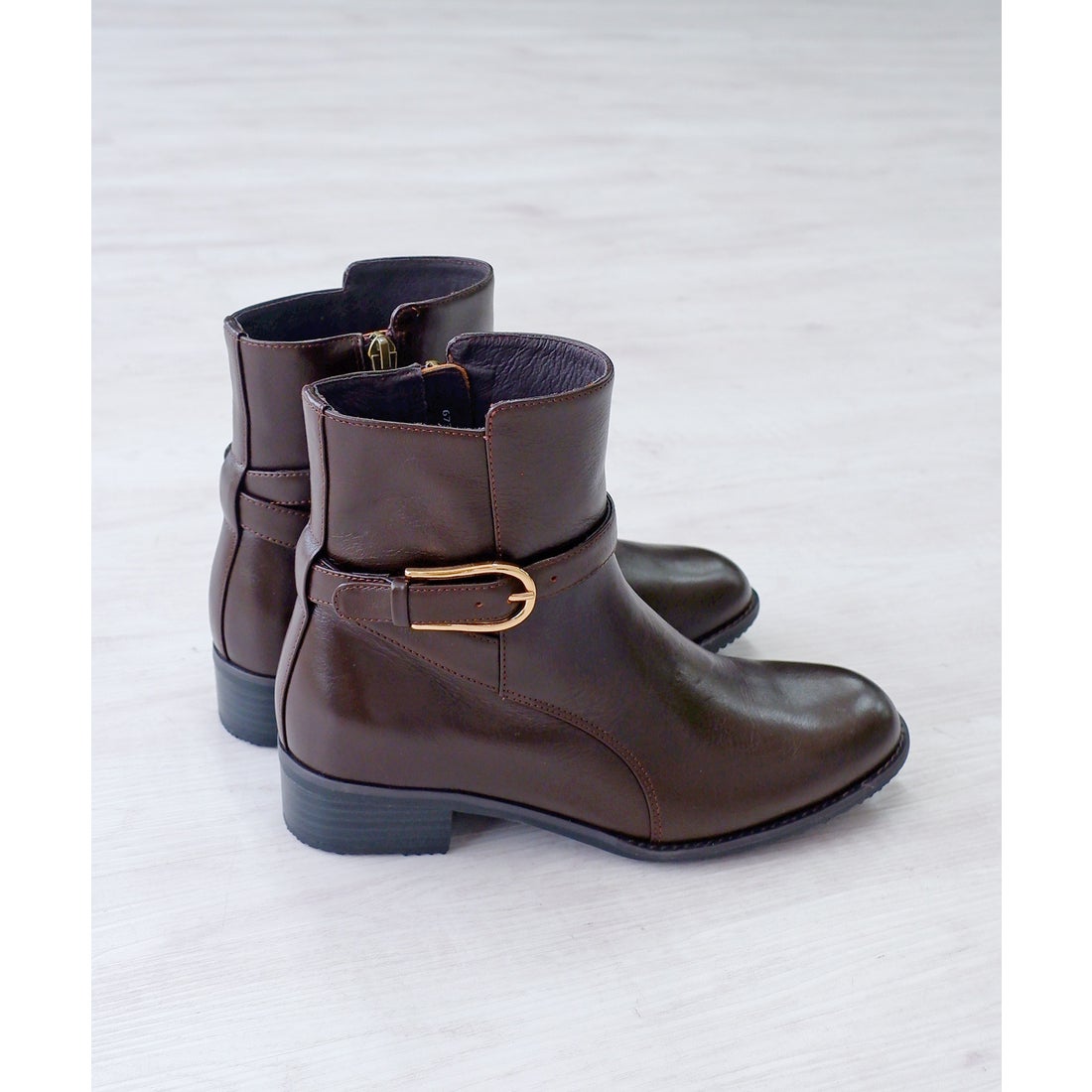 本革】 ベルトショートブーツ 6735 （ダークブラウン） -モードカオリ