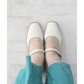 本革】 スクエアトゥストラップシューズ 7116 （アイボリー） -モード