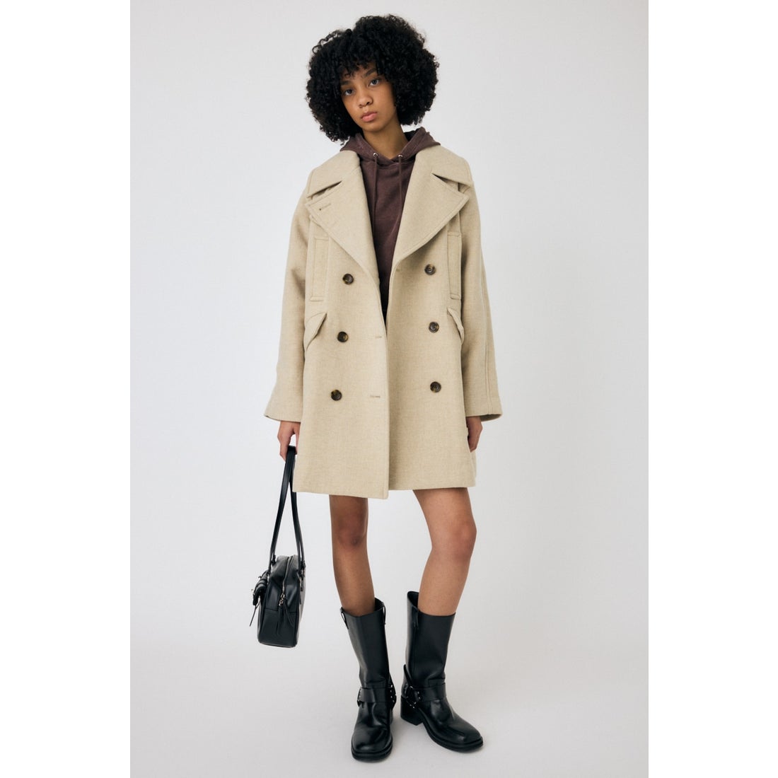 MOUSSY DOUBLE BREASTED ミドルコート L/BEG1 -ファッション通販
