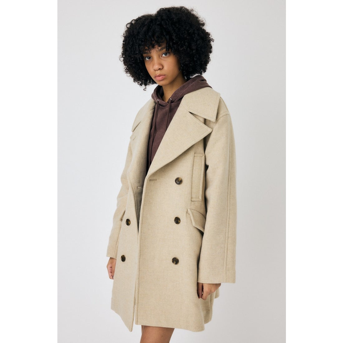 MOUSSY DOUBLE BREASTED ミドルコート L/BEG1 -ファッション通販