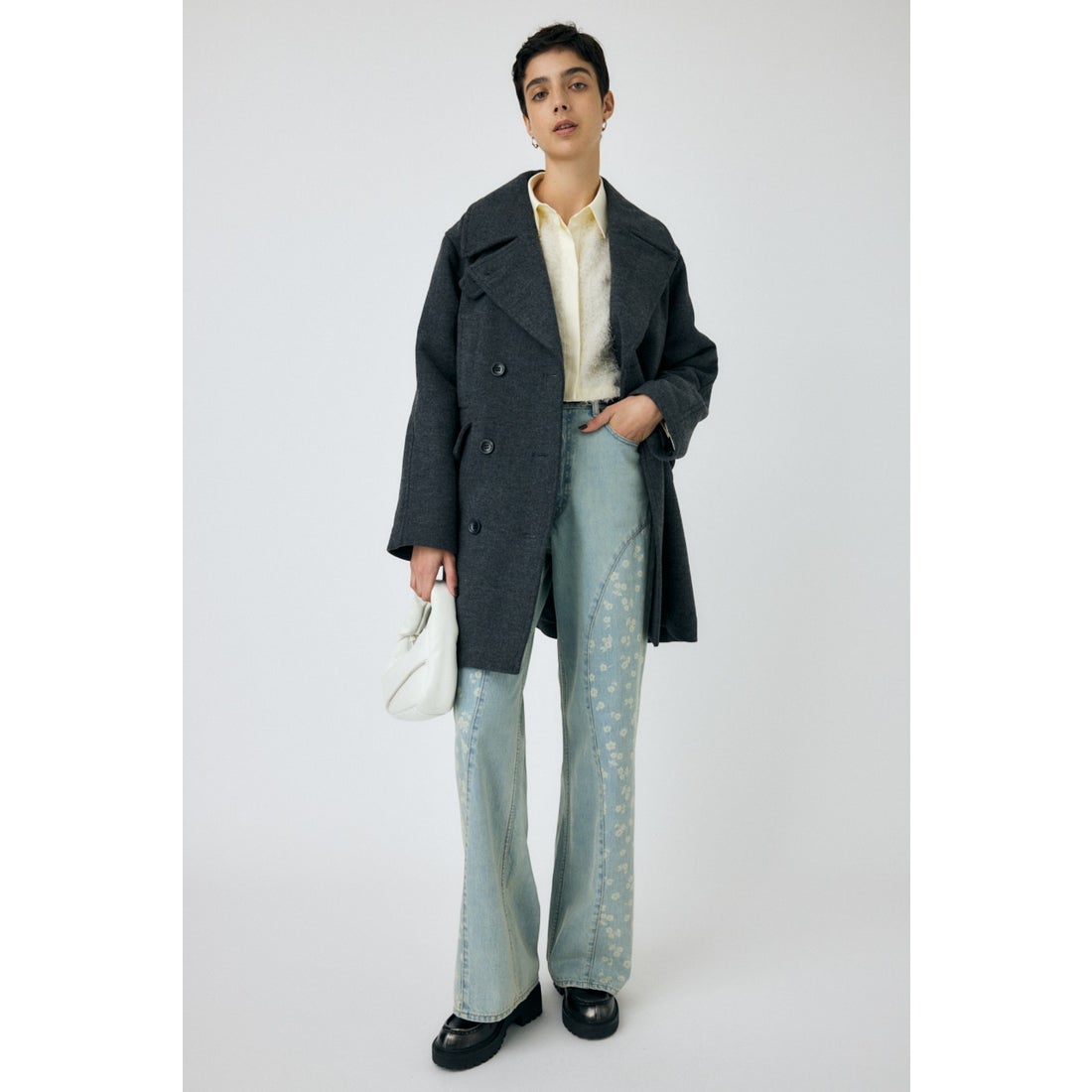 MOUSSY DOUBLE BREASTED ミドルコート GRY -靴＆ファッション通販