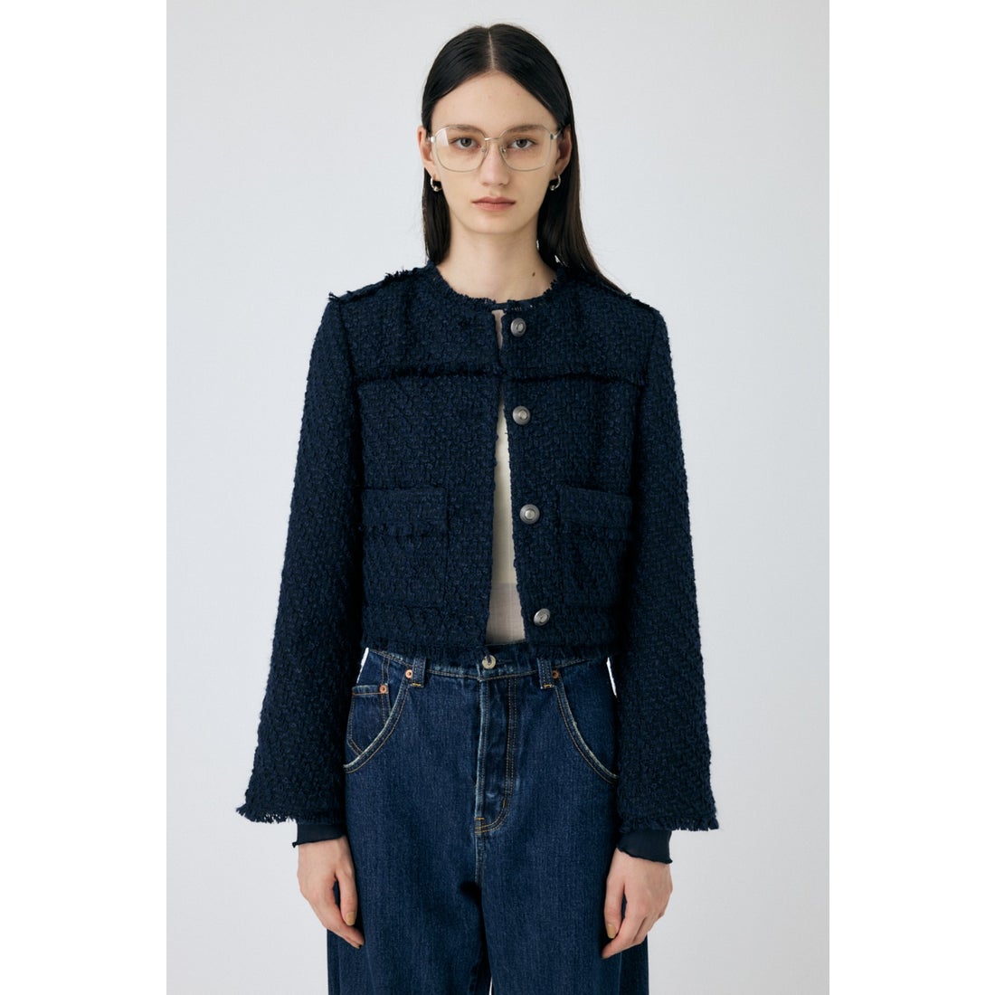 MOUSSY COMPACT TWEED ジャケット NVY -ファッション通販 FASHION WALKER