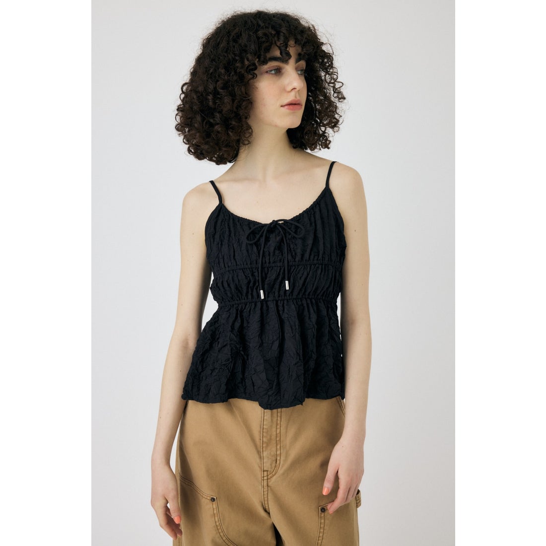 MOUSSY CRINKLED サテンキャミ BLK -ファッション通販 FASHION WALKER