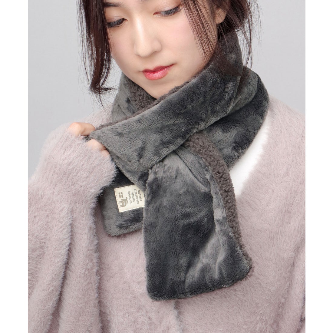 モズ moz マフラー 差し込み ファー （チャコール） -靴＆ファッション