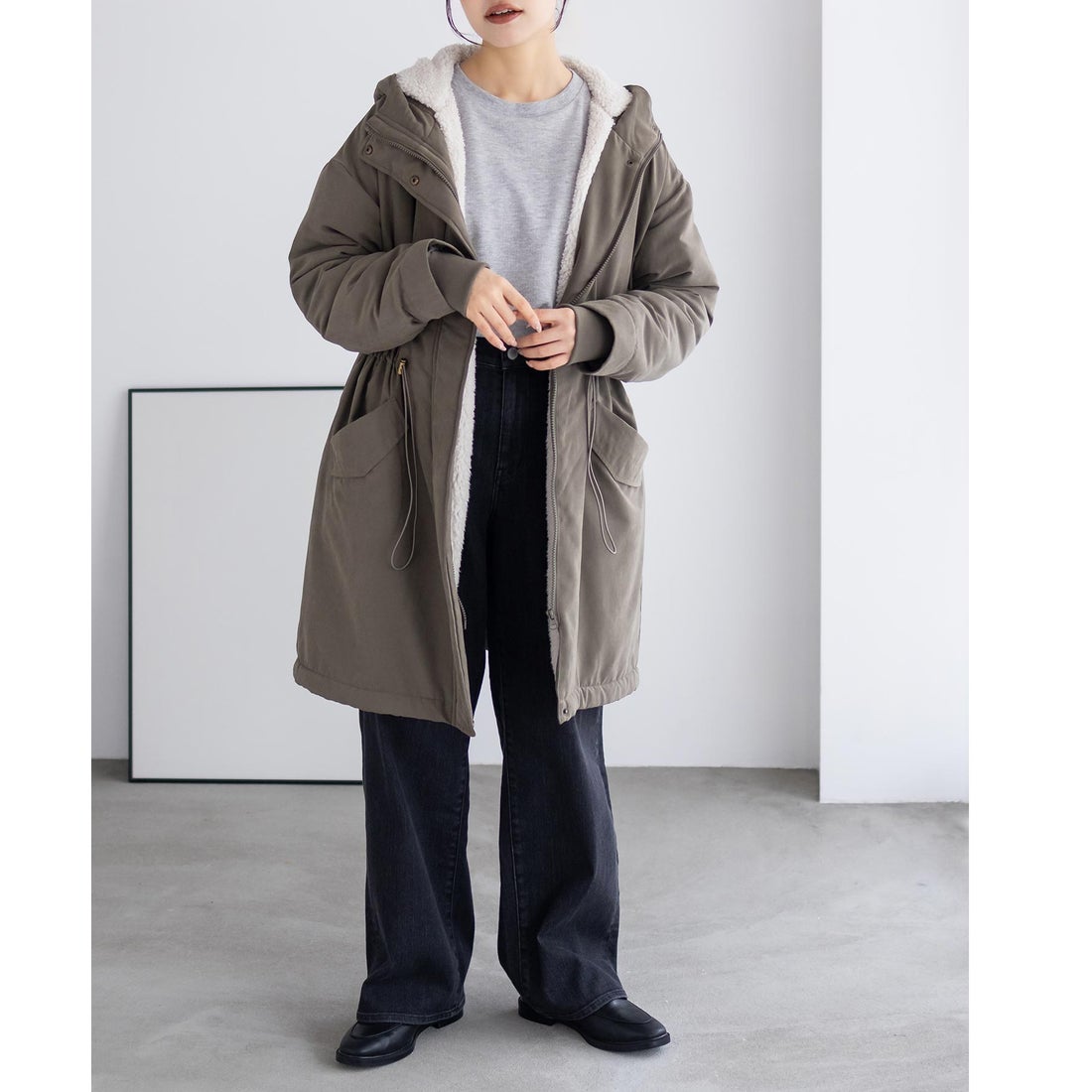 マックハウス Mac-House 裏ボアモッズコート （チャコール） -靴