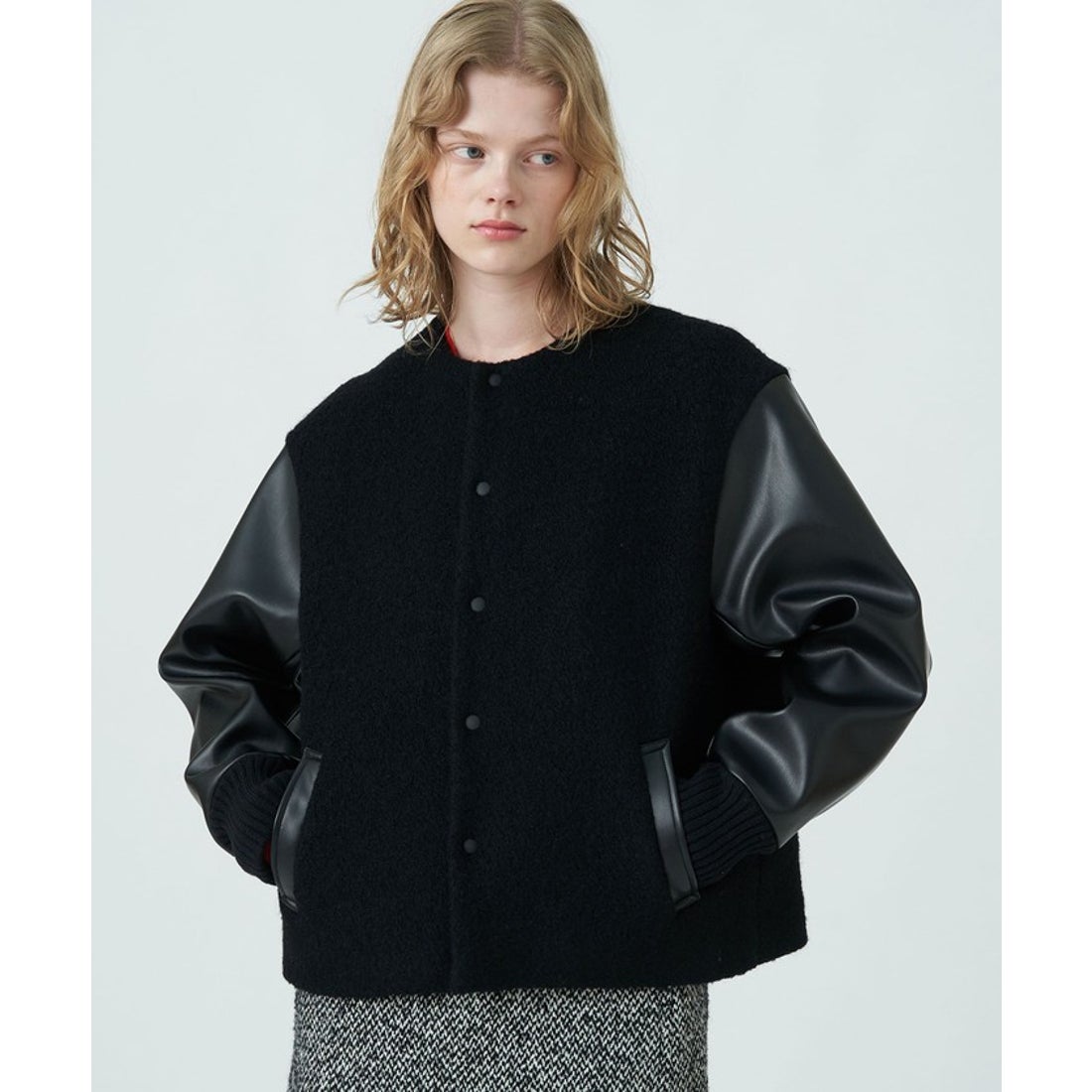 マカフィー MACPHEEシープパイル ノーカラーブルゾン （19 ブラック