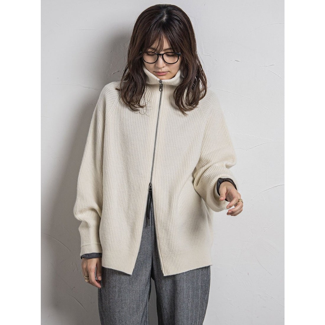 メイソングレイ MAYSON GREY カシミヤブレンドダブルジップニット