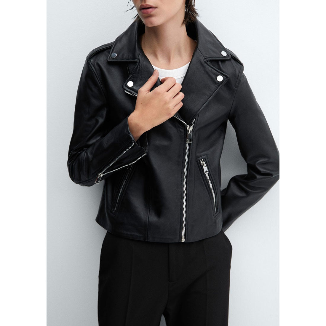 レザークロップドジャケット .-- PERFECT （ブラック） -MANGO