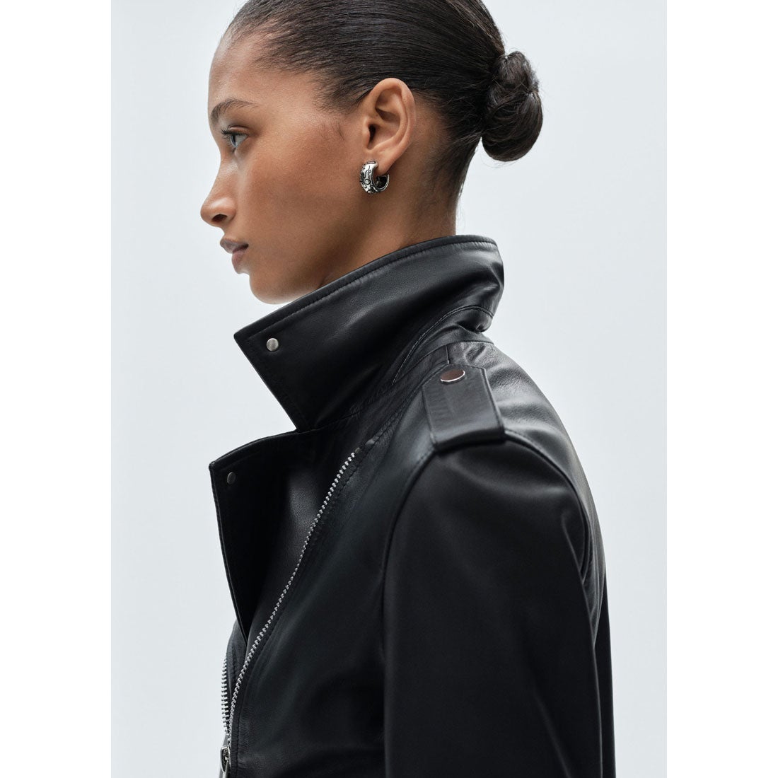 レザークロップドジャケット .-- PERFECT （ブラック） -MANGO