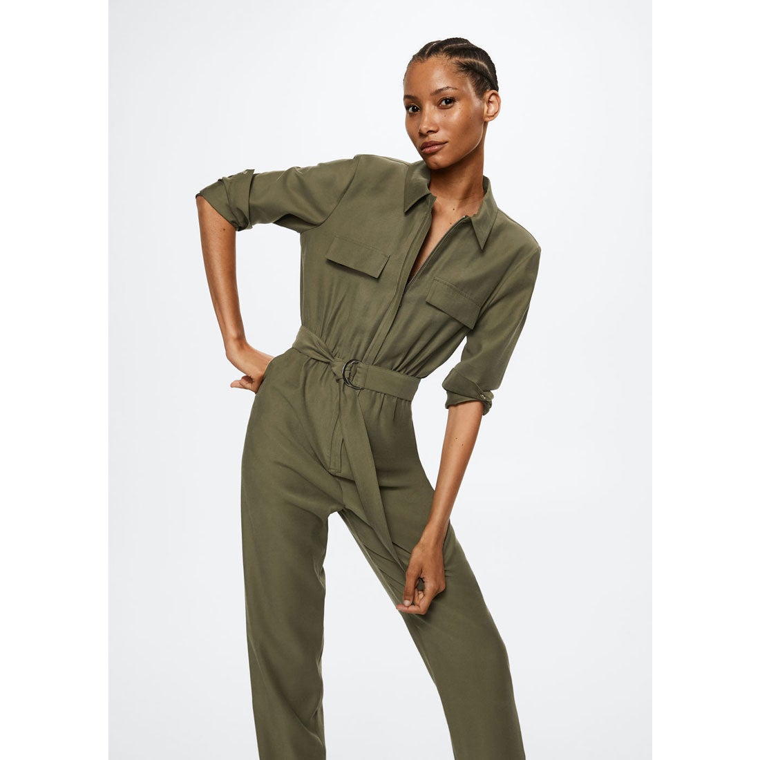 ロングジャンプスーツ .-- SMILE （ベージュ-カーキ） -MANGO - マンゴ