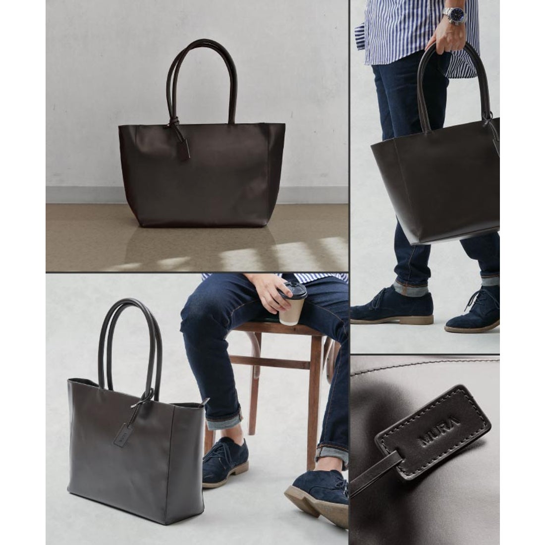 MURA トートバッグ 本革 レディース メンズ 大容量 バッグ （ダーク