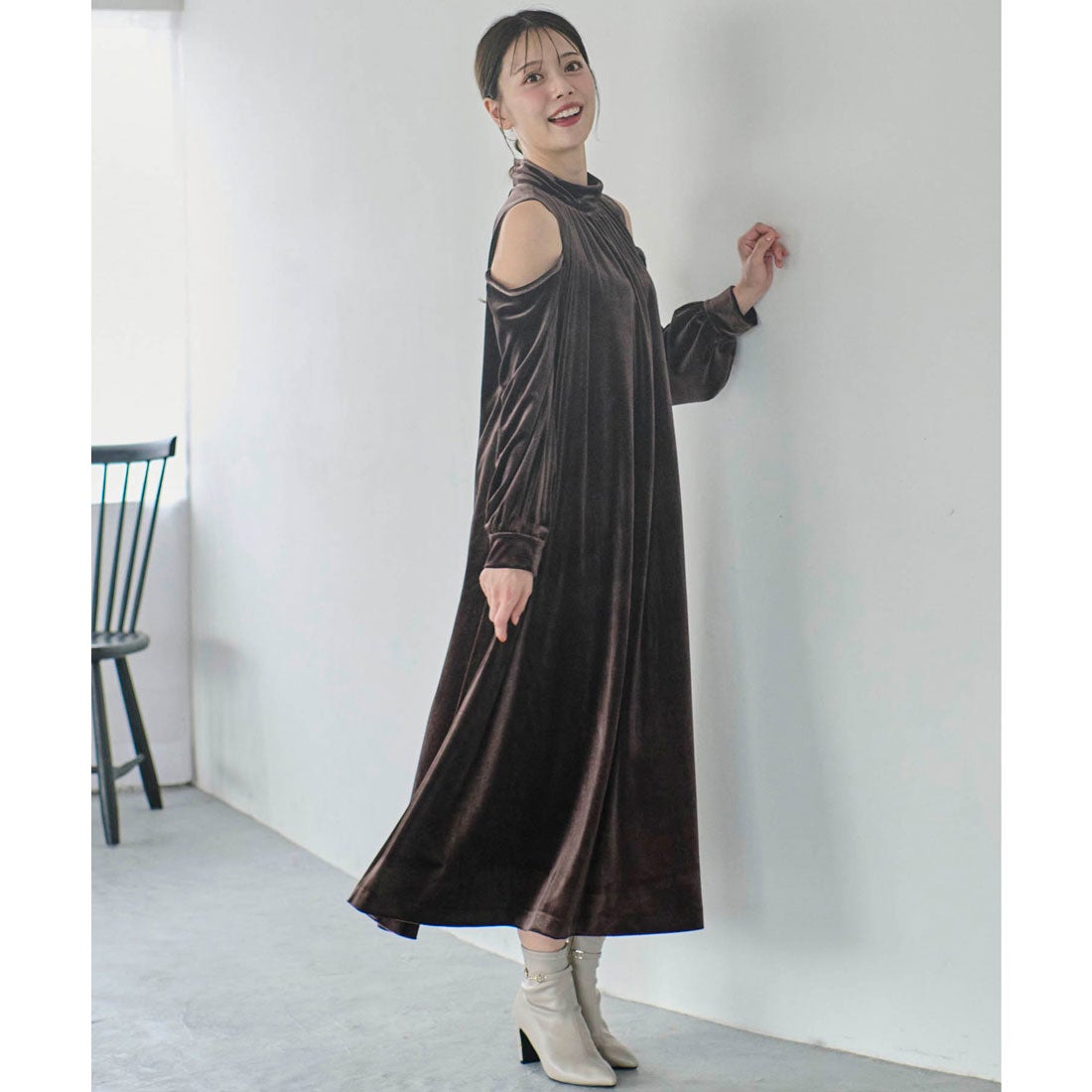 ノエラ NOELA 【WEB限定】ベロアワンピース （チャ） -アウトレット
