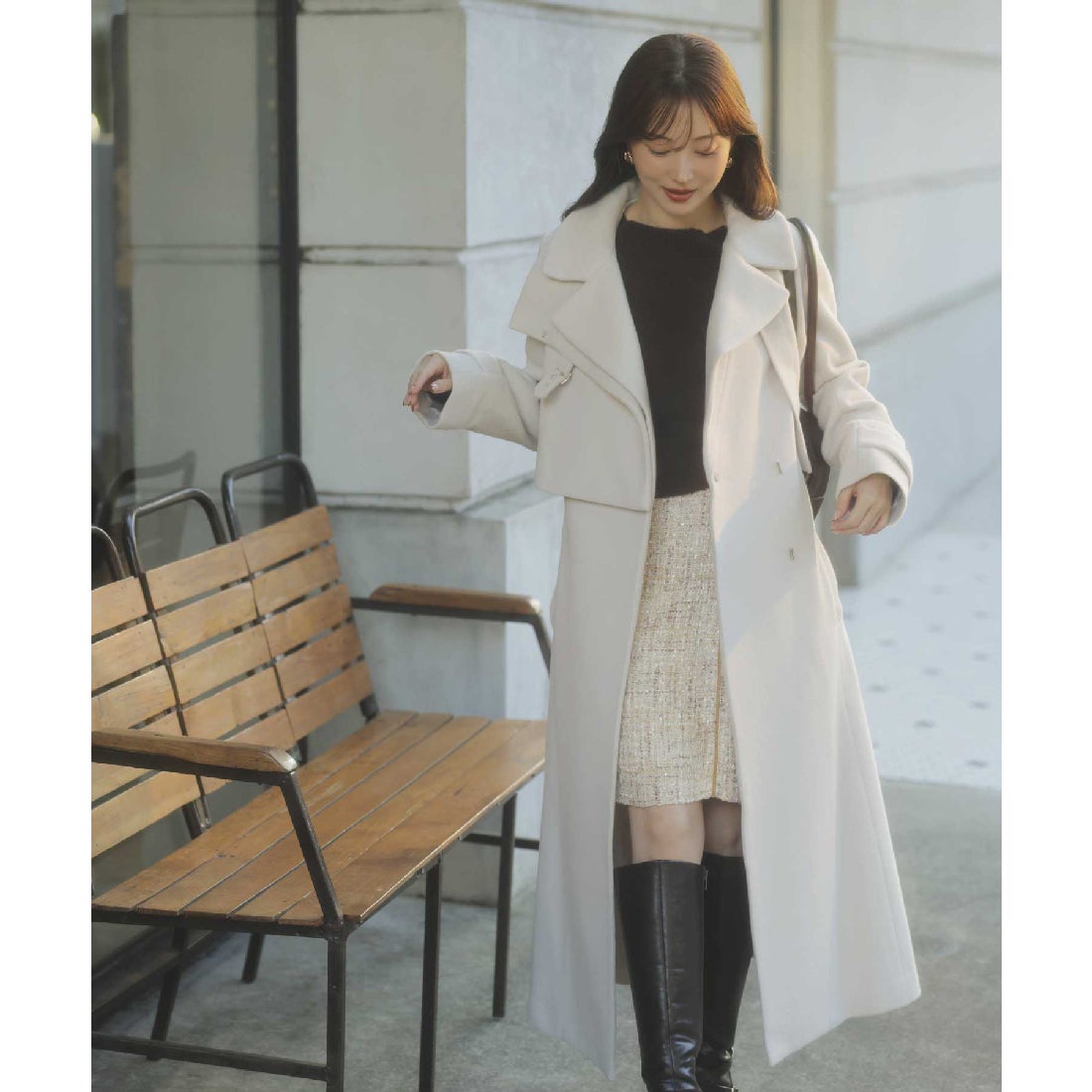 ノエラ NOELA 2WAYスタンドカラーウールコート （オフホワイト
