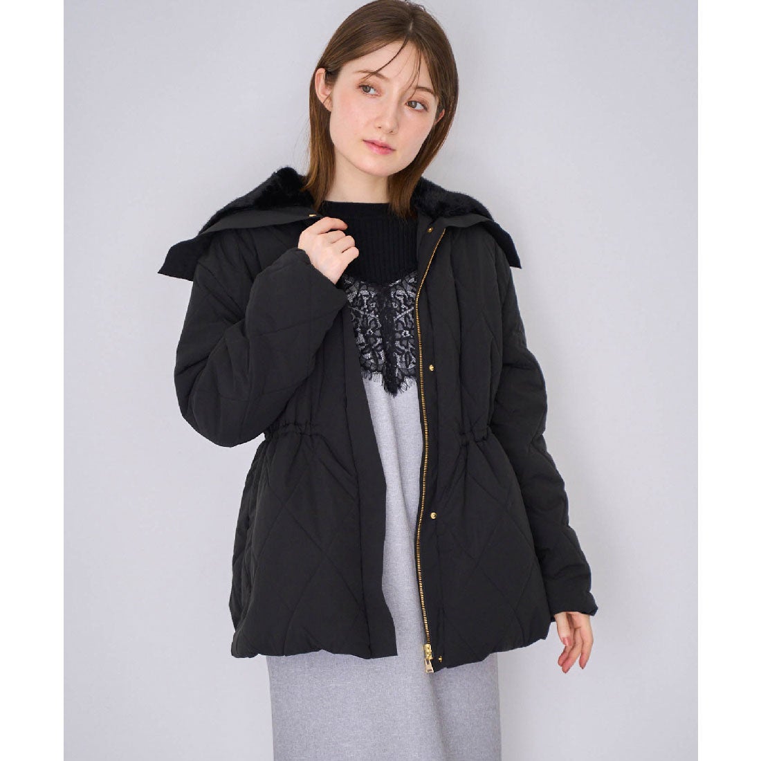 ノエラ NOELA ファー襟付き中綿コート （ブラック） -ファッション通販
