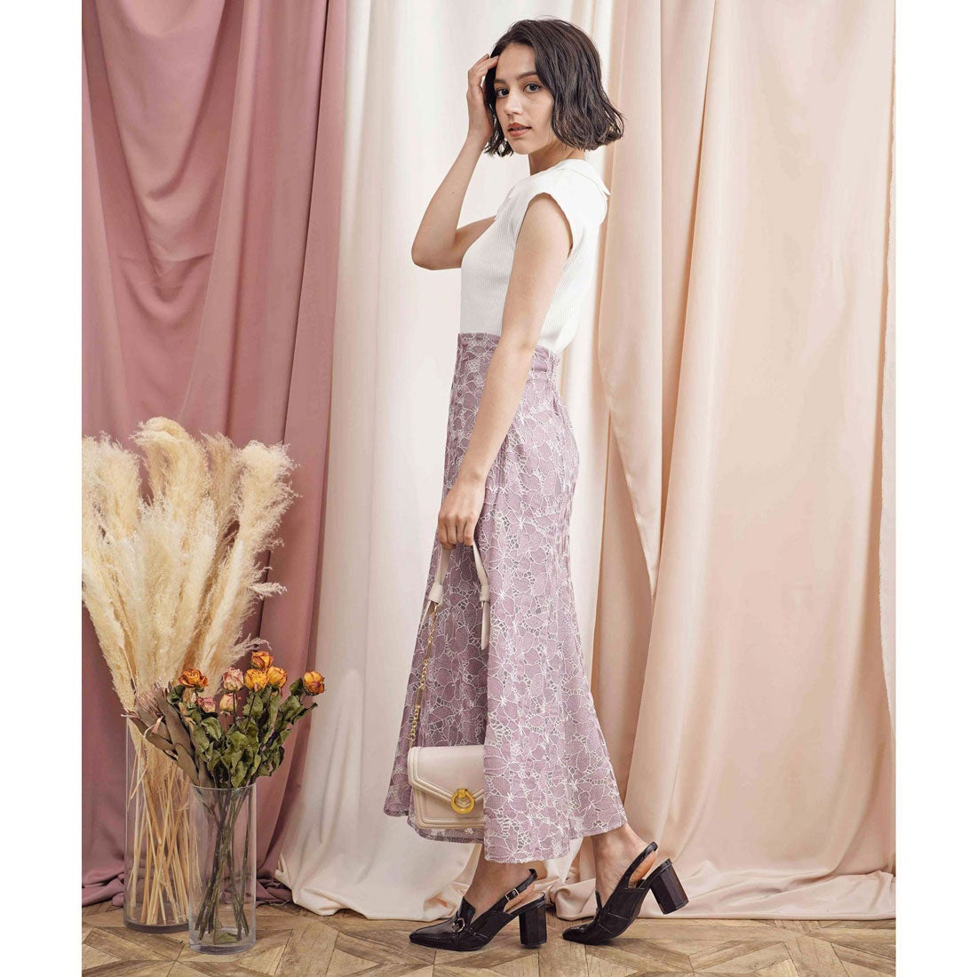 ノエラ NOELA ボンディングレーススカート （ピンク） -ファッション