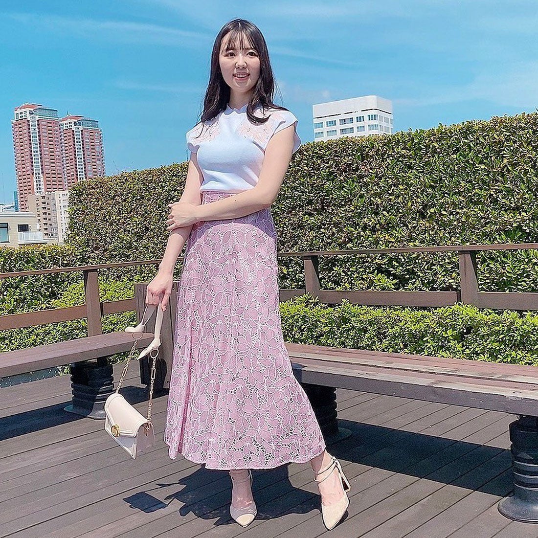 ノエラ NOELA ボンディングレーススカート （ピンク） -ファッション