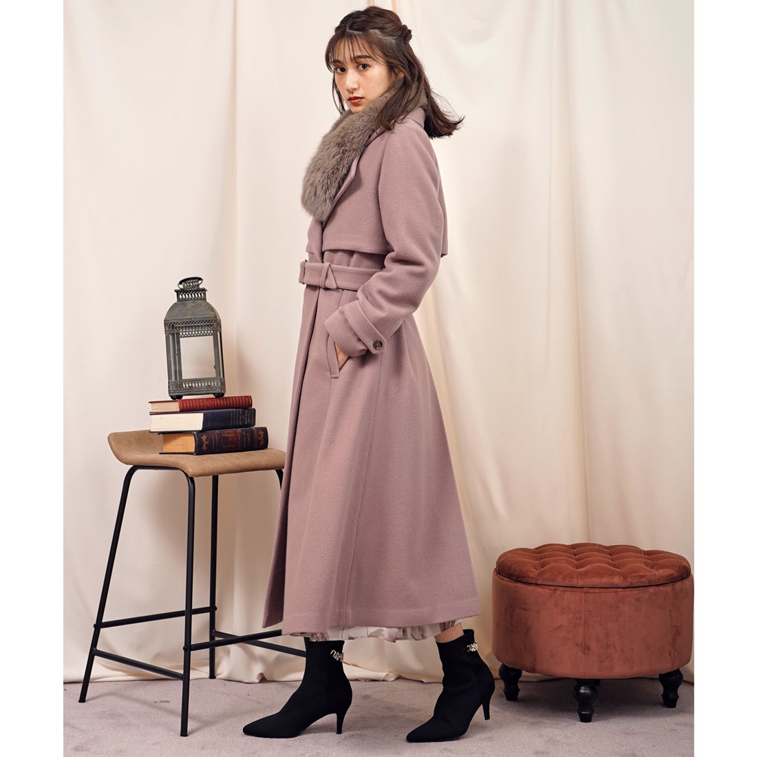 ノエラ NOELA 2WAYカラーウールトレンチコート （ピンク） -靴