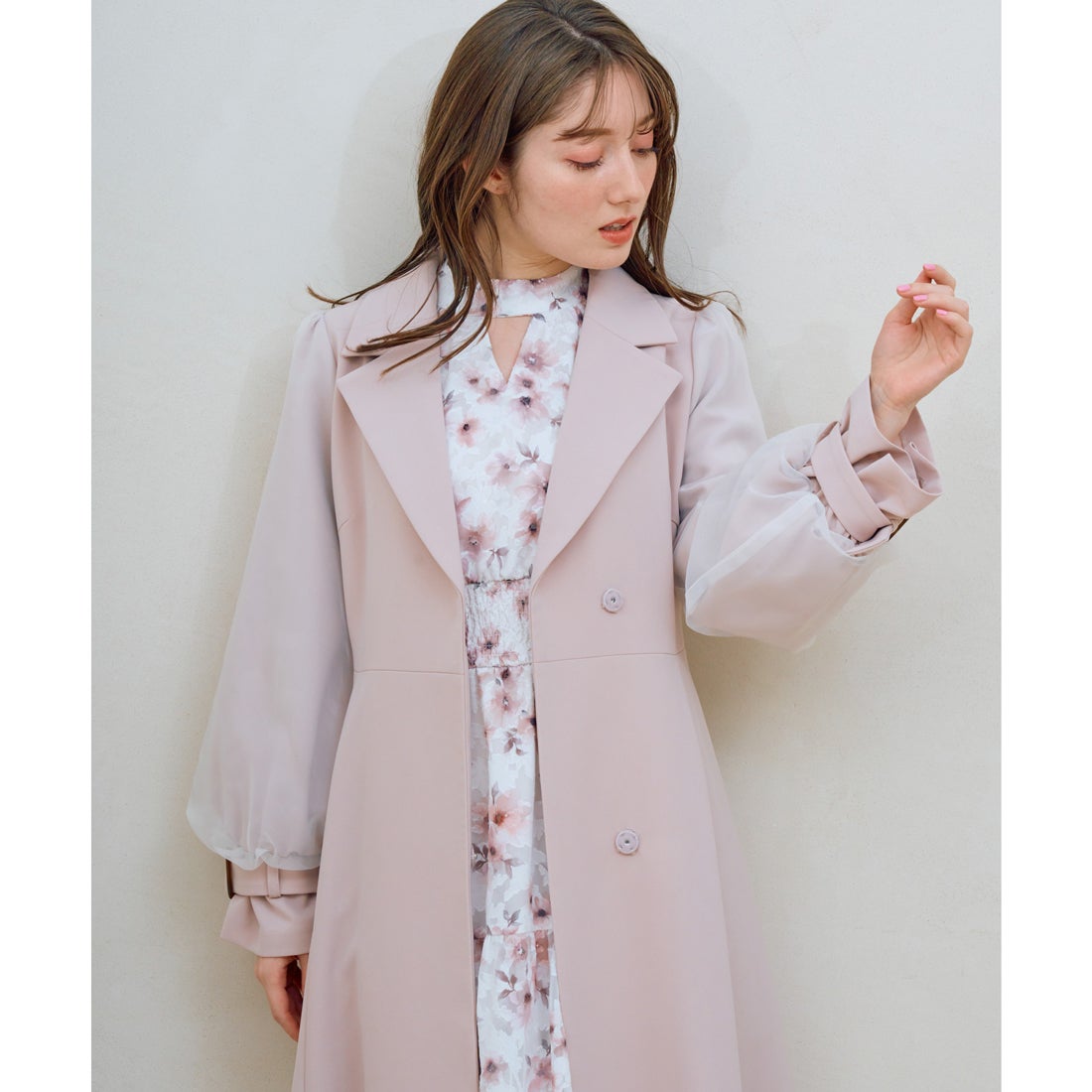 ノエラ NOELA オーガンジースリーブスプリングコート （ピンク