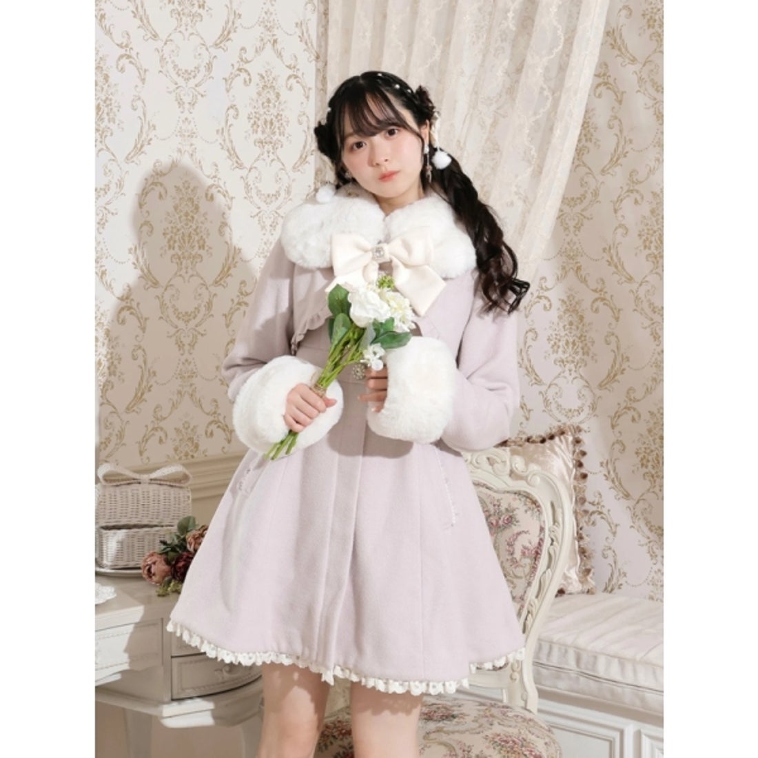 ノエミー NOEMIE お嬢さんワッフルフレアコート （ピンク