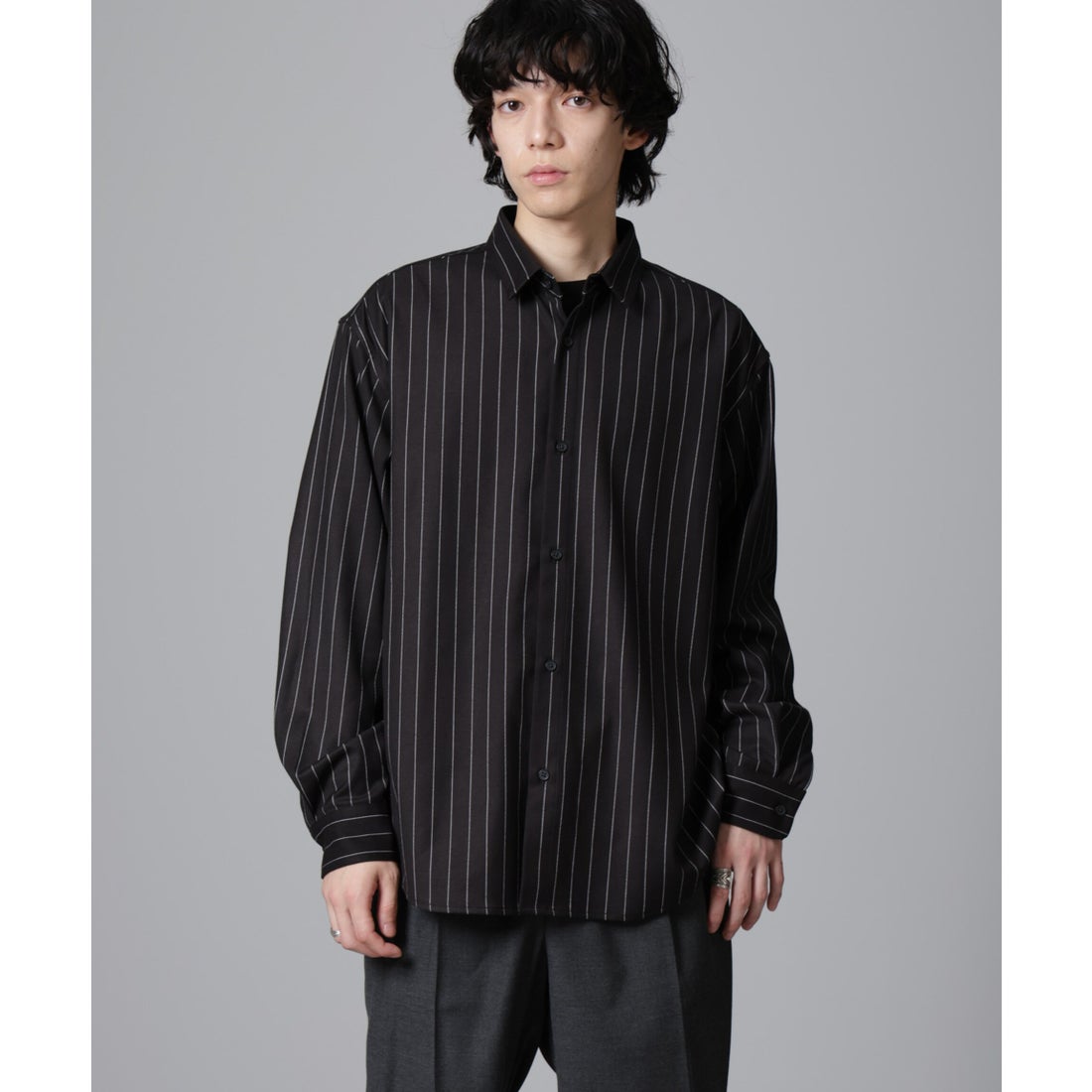 ナノ・ユニバース NANO universe 微起毛ストライプシャツ 長袖