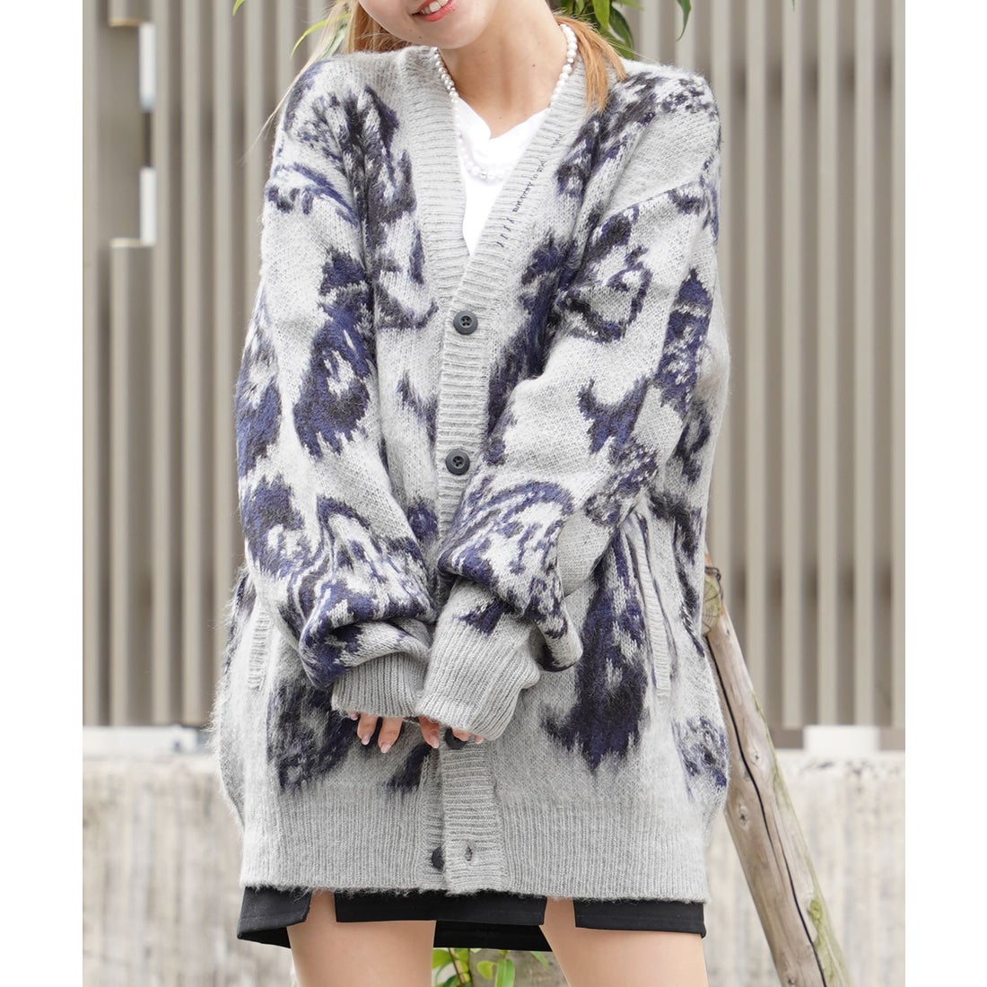 ワンフォークロージング 1111clothing ◇モヘアタッチ 総柄 ビッグ