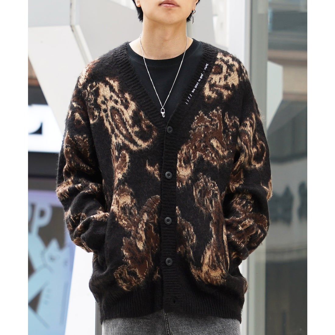 ワンフォークロージング 1111clothing ◇モヘアタッチ 総柄 ビッグ