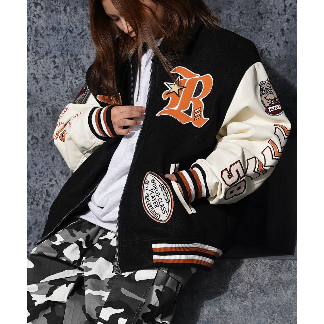 ワンフォークロージング 1111clothing ワッペン刺繍 袖PU スタジャン