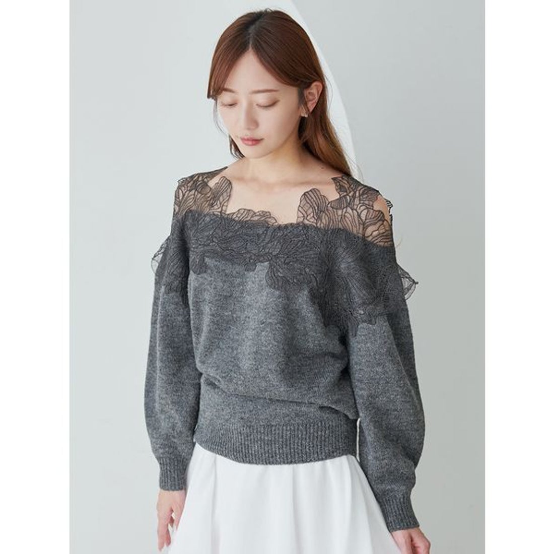 スナイデル SNIDEL レーストリミングニットプルオーバー （GRY） -靴