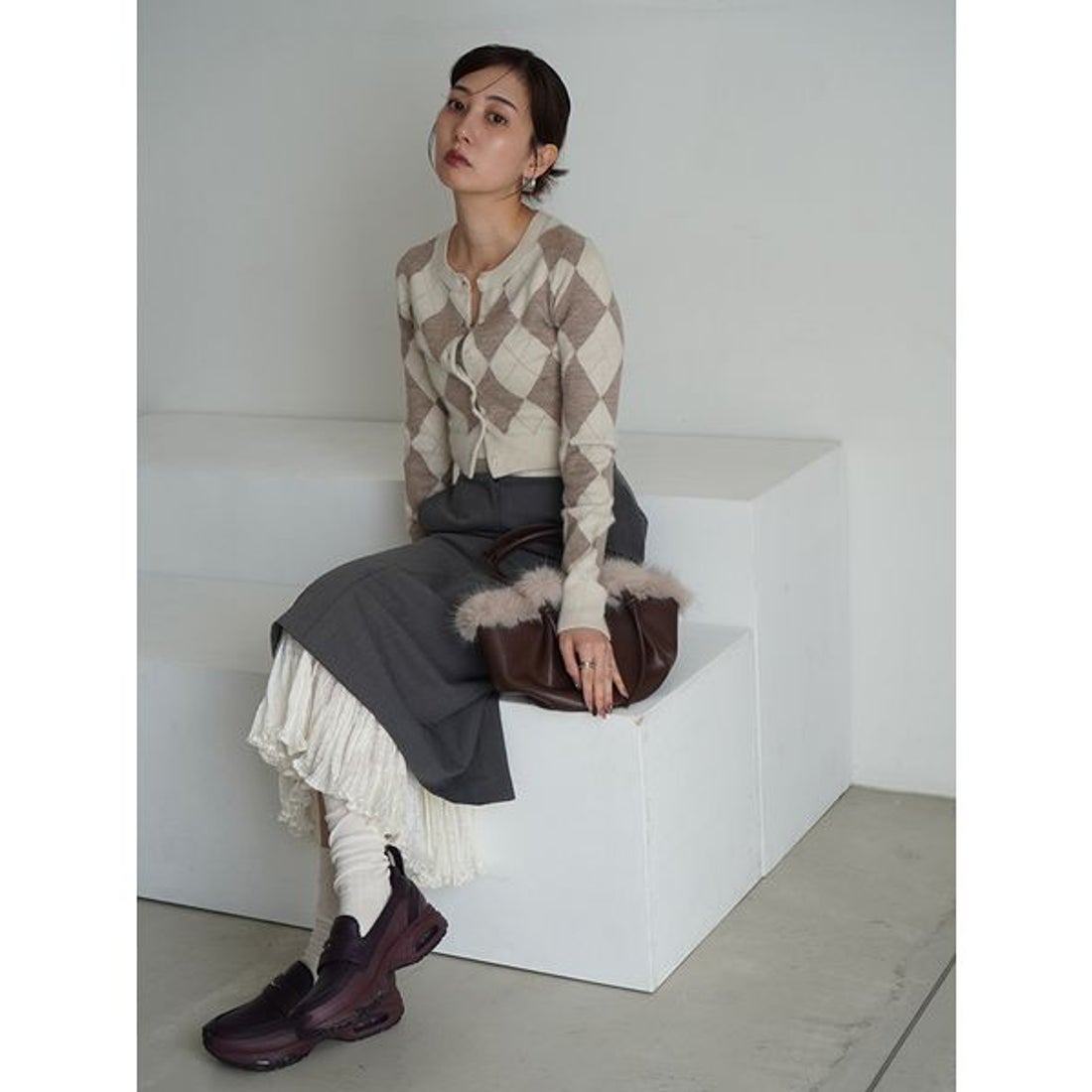 スナイデル SNIDEL プリーツドッキングナロースカート （STRIPE