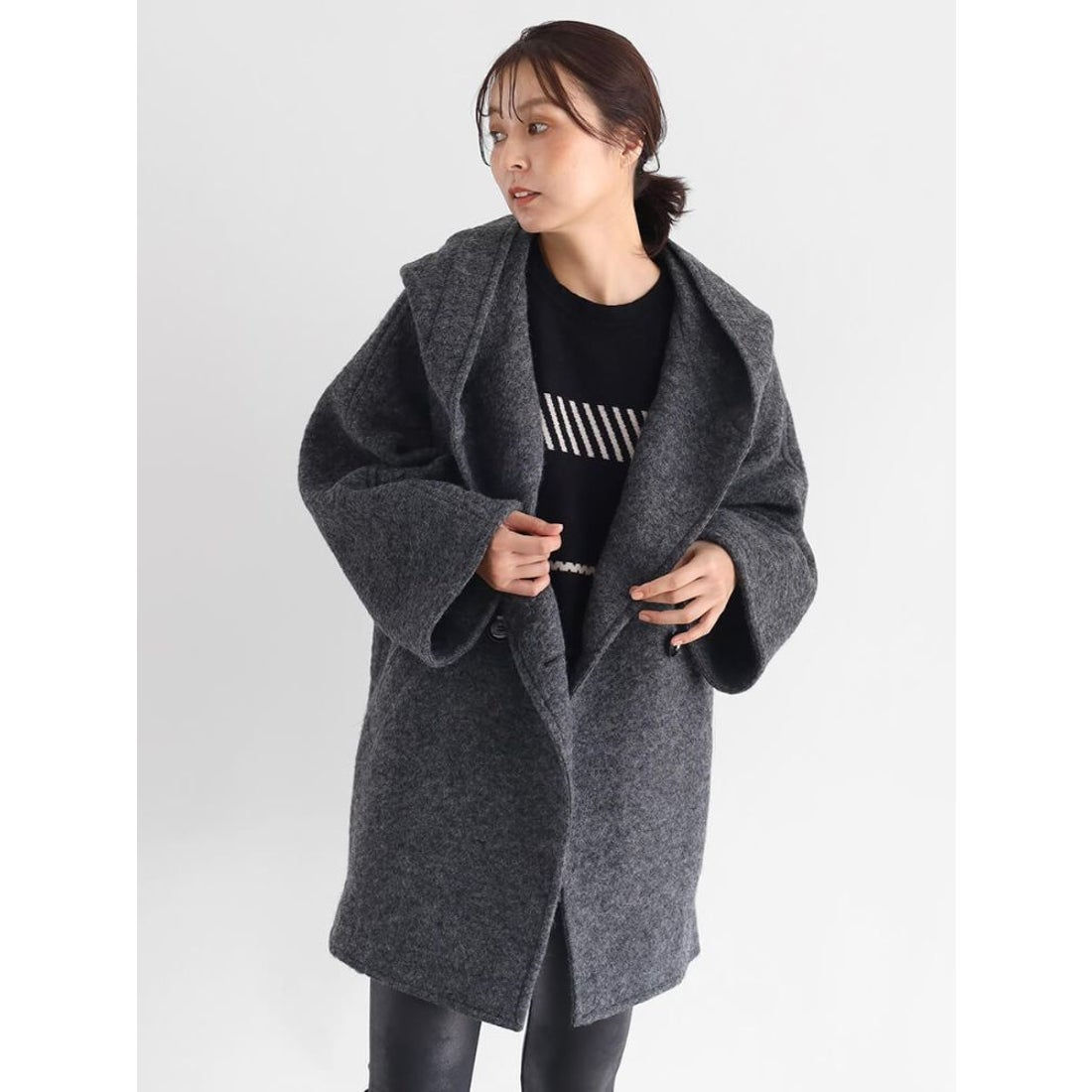 クローブ CLOVE 圧縮ウールフードコート （チャコールグレー） -靴