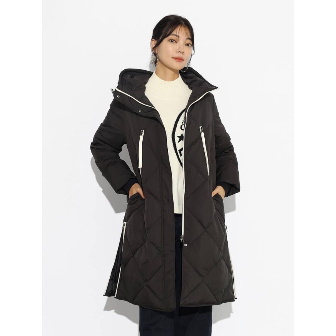 スコットクラブ SCOTCLUB バイカラーロングダウンコート （ブラック