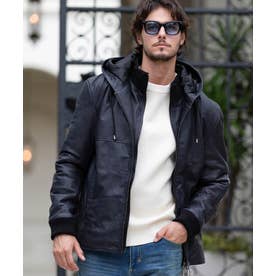 AKM Contemporary レイヤードシープレザー中綿フードジャケット