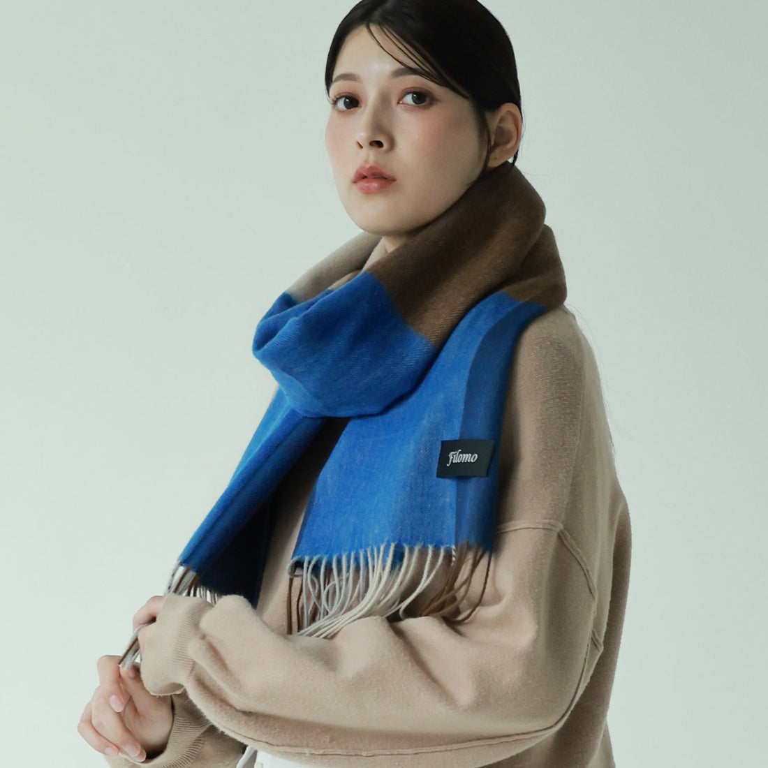 新品 NOLLEY'S カシミヤ混 マフラー ストール ブルー チェック 完売