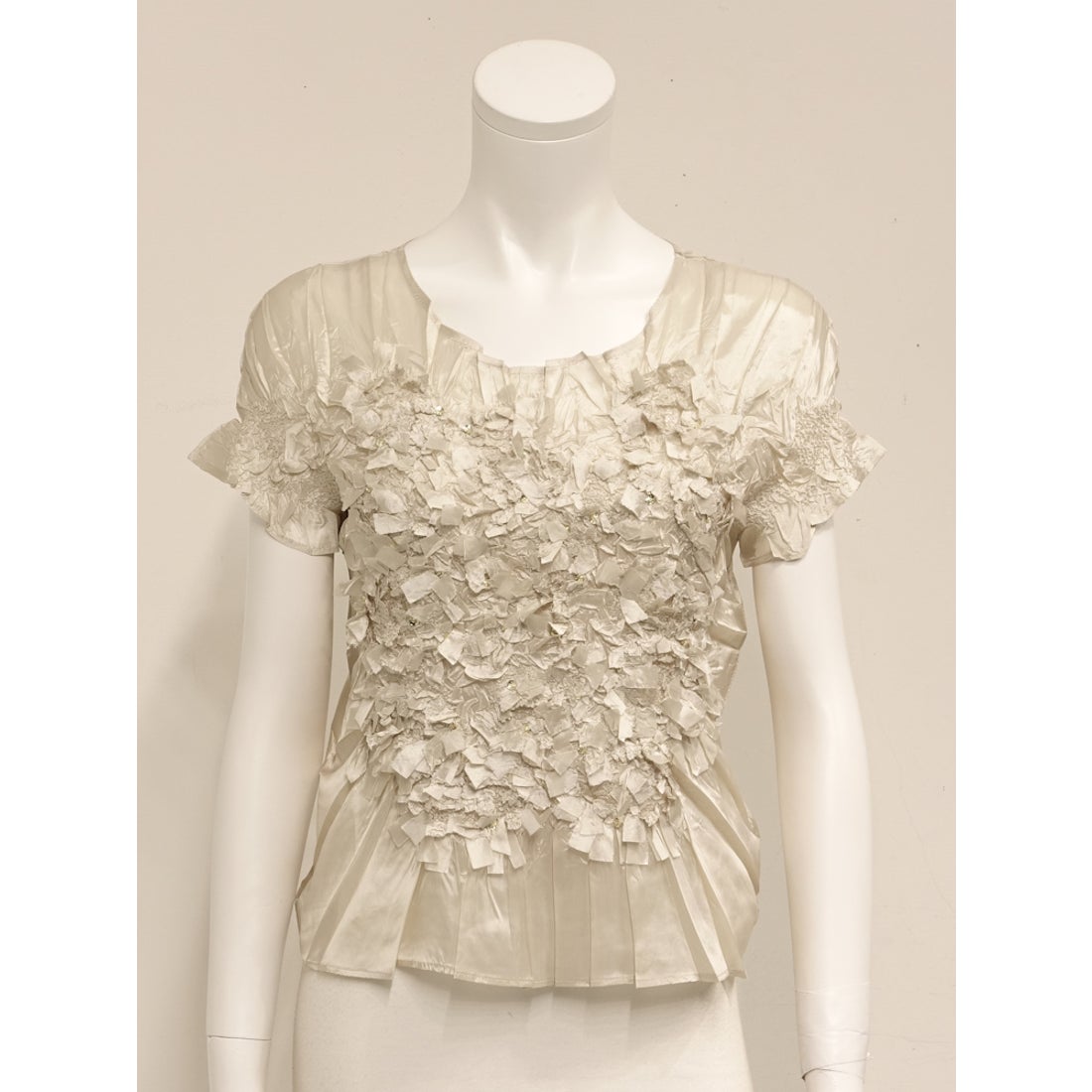 スペッチオ SPECCHIO Gプリーツフレンチ袖ブラウス （シャンブレー