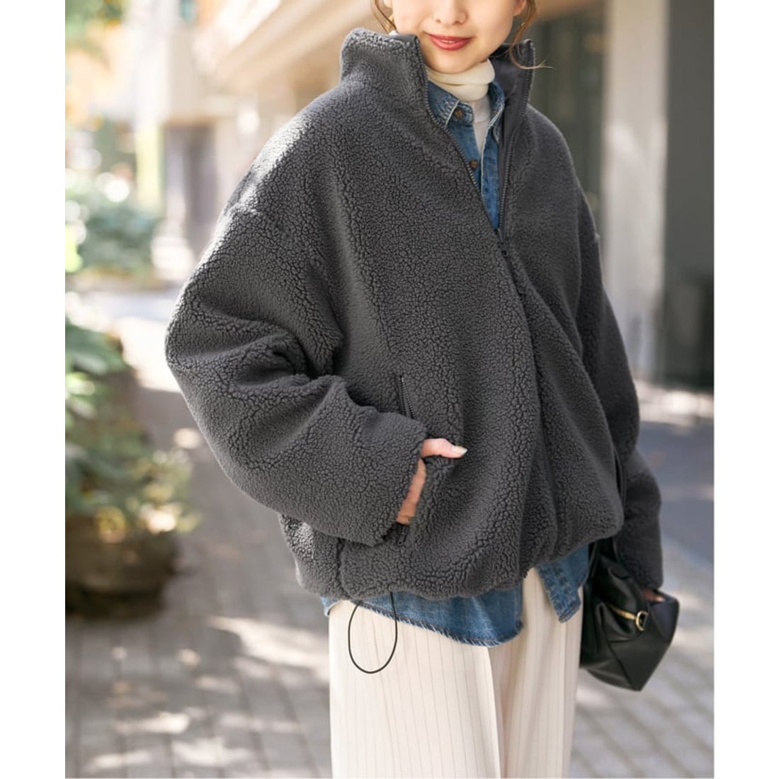 スピック＆スパン Spick & Span リバーシブルボアブルゾン （グレー