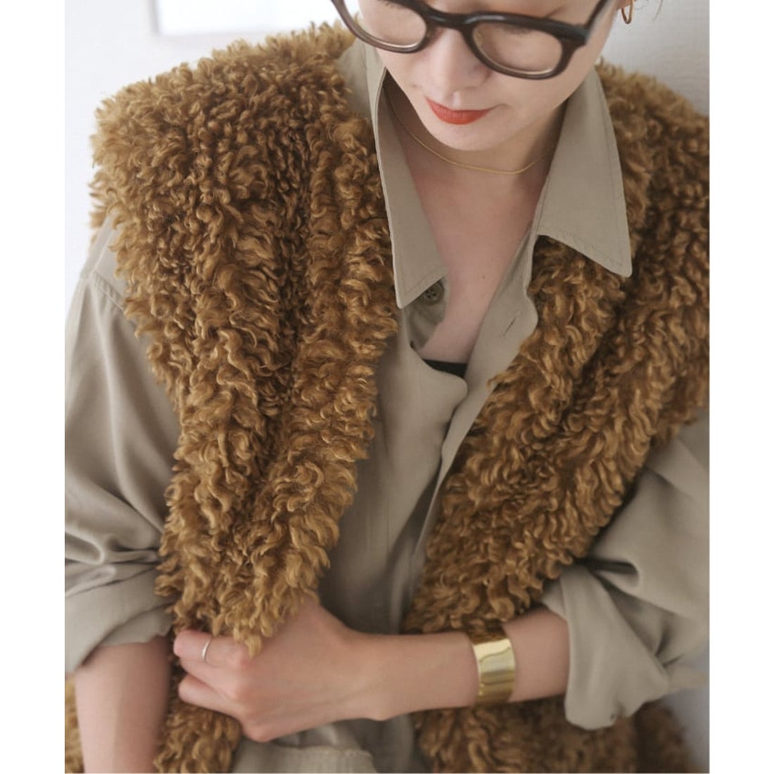 スピック＆スパン Spick & Span カールエコファーベスト （キャメル