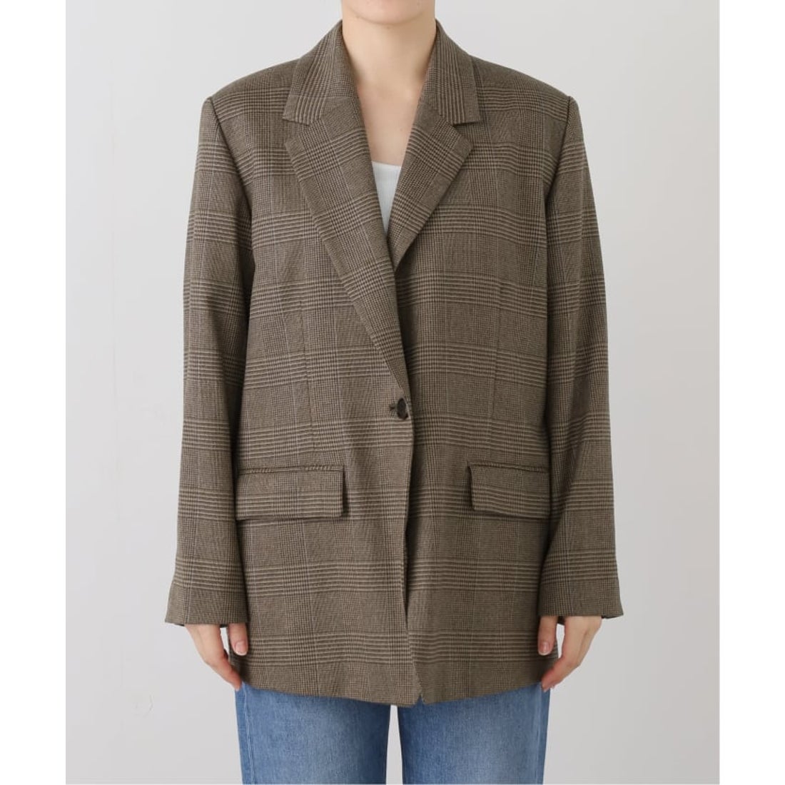 Spick & Spanチェッククロス ピークドジャケット 茶 スピック＆スパン