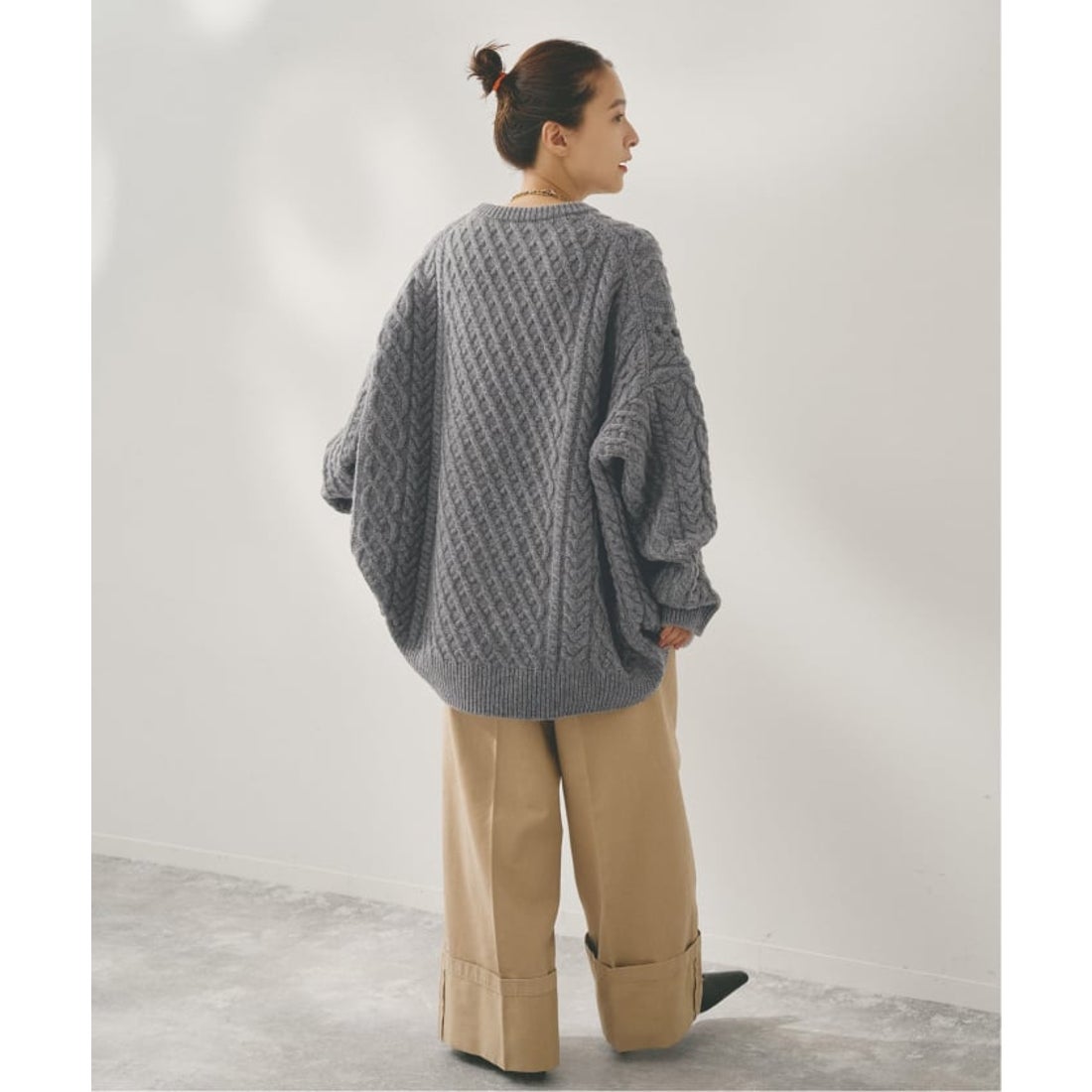 Y's ワイズ 美品 アランニット パッチ ドッキング カットソー グレー2