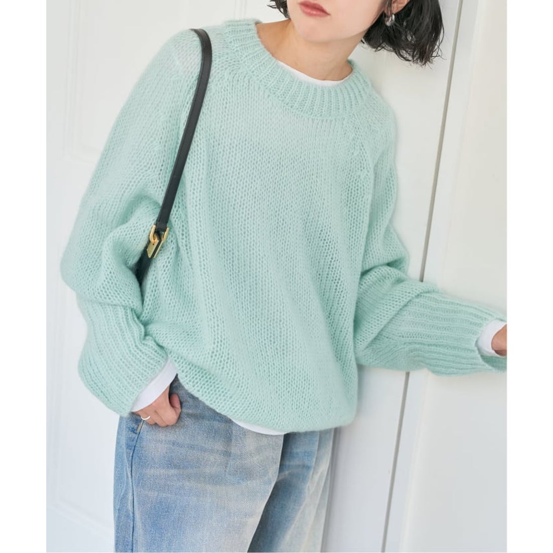 スピック＆スパン Spick & Span モヘヤ混ルーズニット （サックス