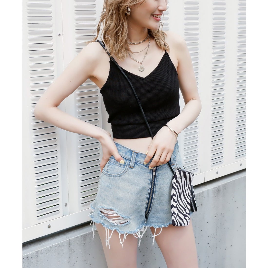 スパイラルガール SPIRALGIRL フルジップデニムショートパンツ