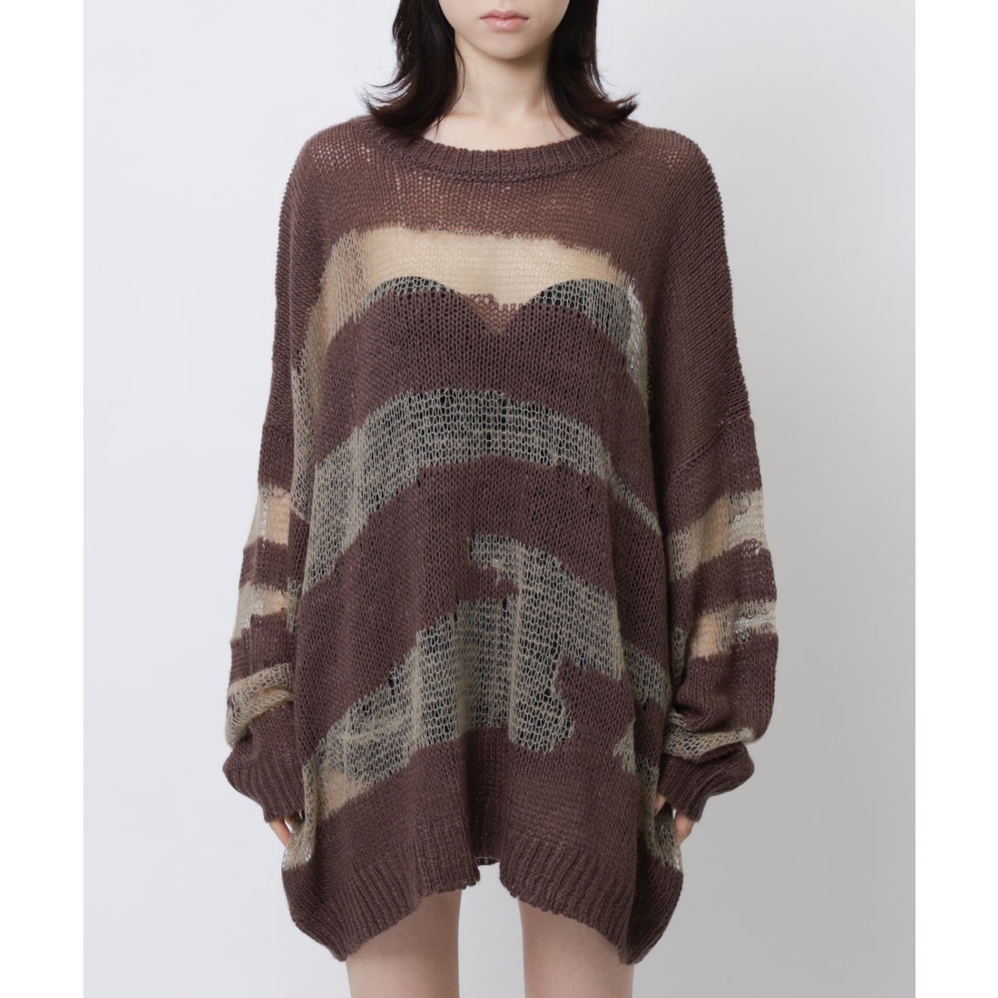 スパイラルガール SPIRALGIRL ゼブラ柄透かし編みニット （ブラウン