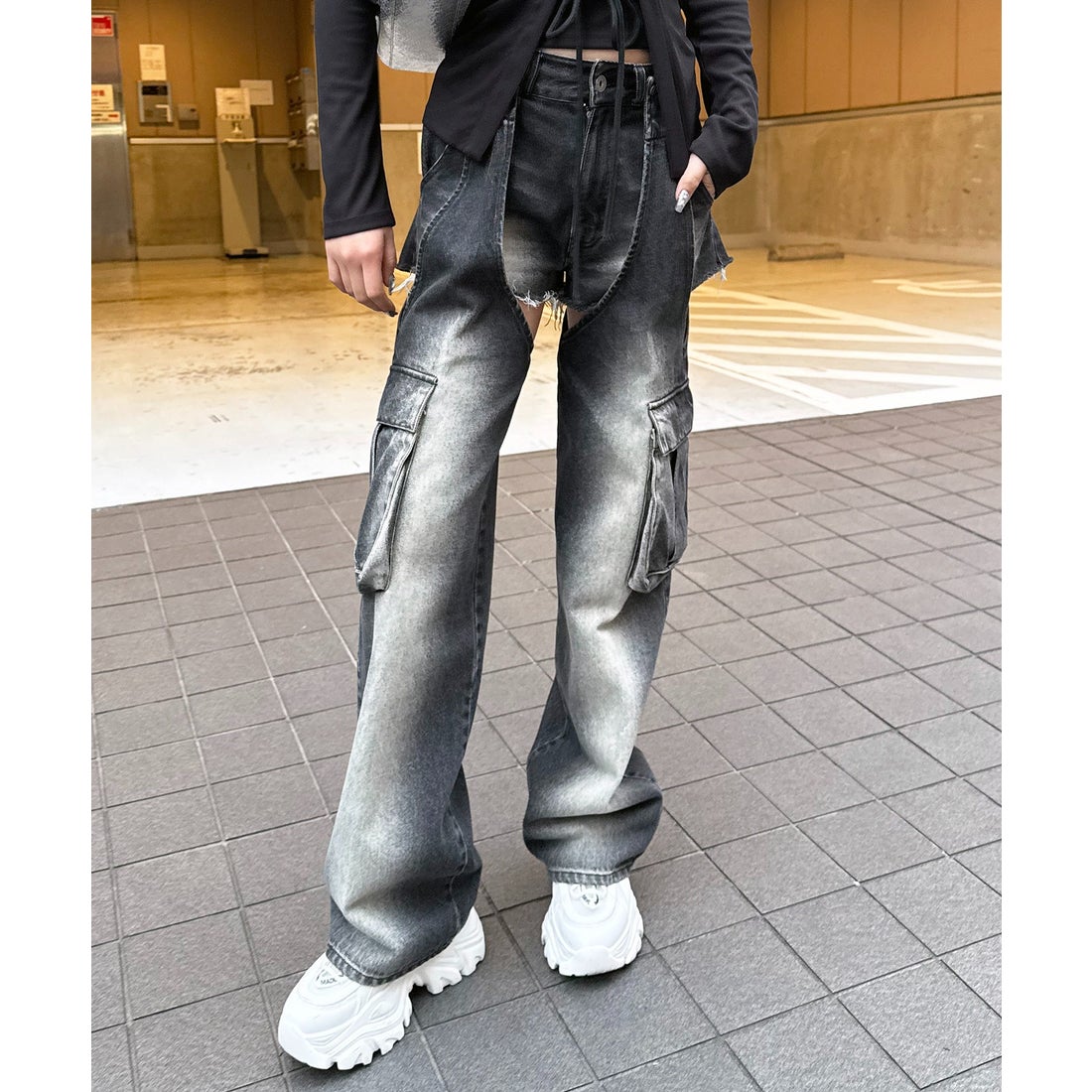 スパイラルガール SPIRALGIRL 2WAYカーゴオーバーダイデニム